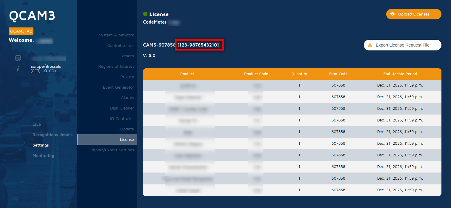 License serial number location in the Toolbox